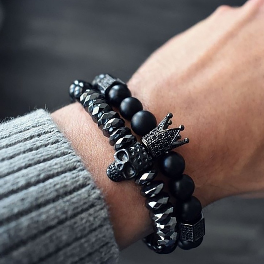 Darkly Regal Crowned-Skull Bracelet (2 Pieces)